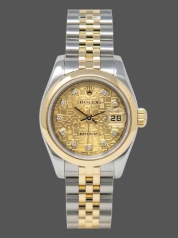 Replica Rolex Datejust 179163 Champagne Jubilee watch with diamond dial and 26mm domed bezel for women