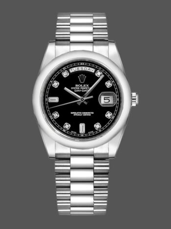 Rolex Day Date 118206 Replica Watch Platinum Black Diamond Dial 36mm Unisex