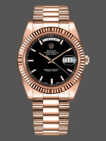 Rolex Day-Date 218235 Men's Watch Replica Black Dial with Indexes, Rose Gold, 41mm