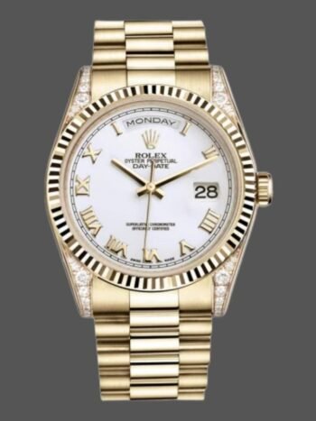 Replica Rolex Day-Date 118338 unisex watch in yellow gold, white Roman dial, 36 mm