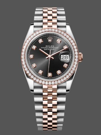 Rolex Datejust 36 steel and Everose gold, black dial, diamond bezel m126281rbr 0007