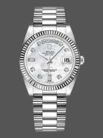 Replica of the unisex Rolex Day-Date 128239 white gold watch with 36 mm mother-of-pearl dial