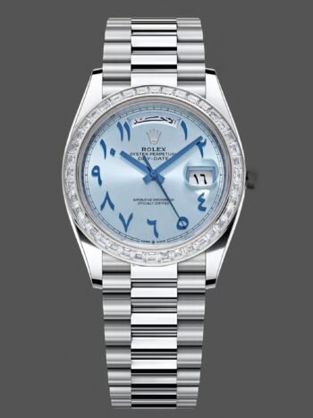 Rolex Day-Date 228396TBR Men's Watch, 40mm Platinum Ice Blue Arabic Dial Diamond Bezel