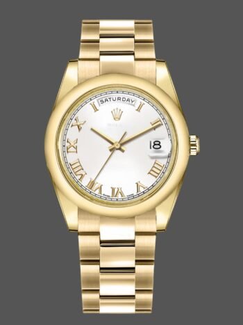 Rolex Day-Date 118208 replica, white Roman dial, Roman numerals, 36 mm, unisex