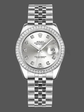 Replica Rolex Datejust 178384 for women, silver dial with diamonds and diamond bezel, 31 mm