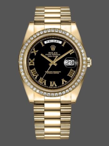 Rolex Day-Date 218348 Men's Replica Watch, Black Roman Dial, 41mm