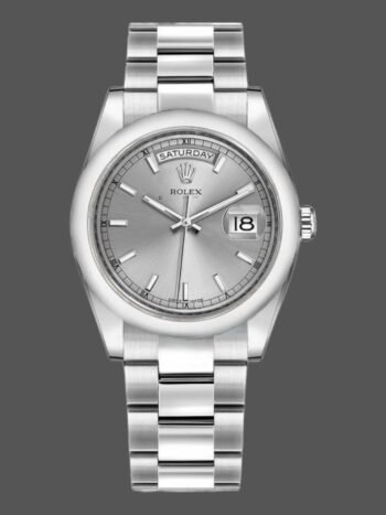Replica of the unisex Rolex Day-Date 118209 watch with 36 mm silver dial