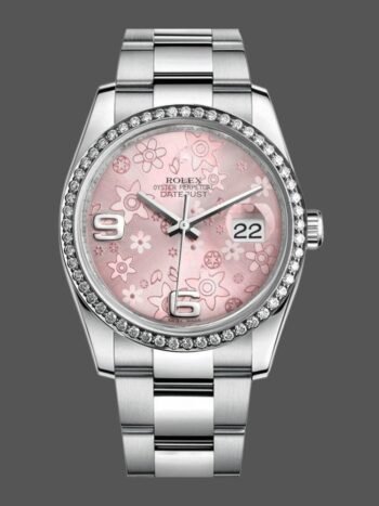 Rolex Datejust 116244 Women's Replica Watch Stainless Steel Pink Floral Dial 36mm