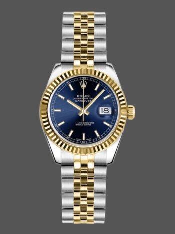 Replica Rolex Datejust 179173 women's watch, blue dial with indexes and fluted bezel, 26 mm