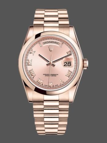 Rolex Day-Date 118205 replica watch, rose gold, pink dial, automatic, 36 mm, unisex