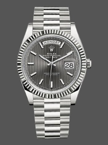 Rolex Day-Date 228239 Men's Watch Replica Dark Rhodium Gray Dial Fluted Bezel 40mm