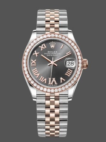 Rolex Datejust Lady 31, steel, rose gold, slate dial with Roman diamonds VI and diamond bezel, Jubilee bracelet 278381RBR