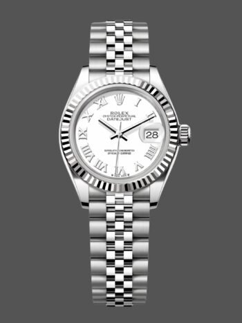 Replica Rolex Datejust 279174 for women, stainless steel, silver dial with Roman numerals, 28 mm