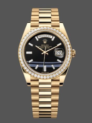 Replica Rolex Day-Date 228348RBR 0039 Men's Watch Black Diamond Dial Diamond Bezel 40mm