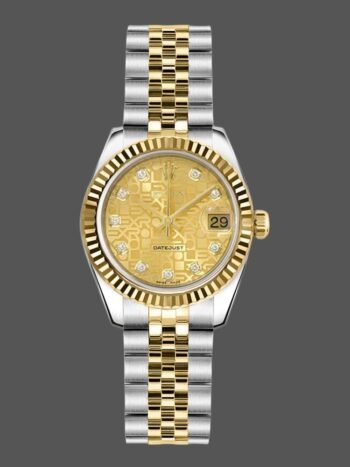 Rolex Datejust 179173 Jubilee Women's Watch Replica Champagne Diamond Dial Fluted Bezel 26mm
