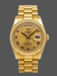 Rolex Day-Date 118208 replica, champagne dial, Roman numerals, 36 mm, unisex