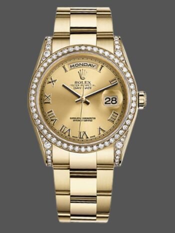 Replica of the Rolex Day-Date 118388, champagne Roman numeral dial, 36 mm, unisex