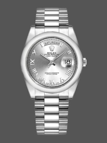Rolex Day-Date 118209 replica watch, automatic, unisex, white gold, silver dial, 36 mm