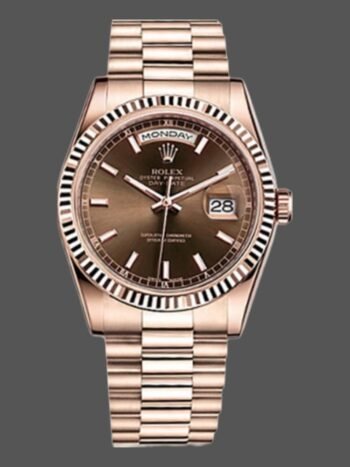 Rolex Day-Date 118235 replica watch, Everose gold case, chocolate dial, 36 mm, unisex