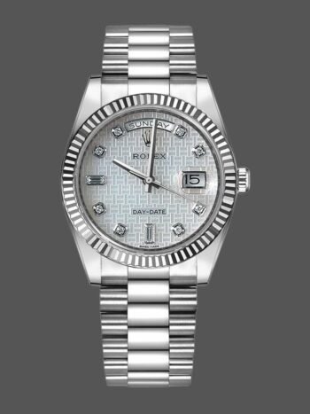Replica Rolex Day-Date 118239 unisex watch, mother-of-pearl white dial, fluted bezel, 36 mm