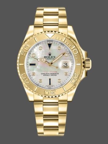 Réplica del Rolex Yacht-Master 168628, esfera de nácar blanco, oro amarillo, 35 mm, unisex