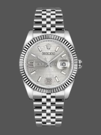 Replica of the unisex Rolex Datejust 116234-0159 watch with a 36 mm diamond and wavy rhodium dial