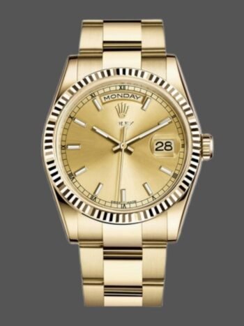 Rolex Day-Date Replica 118238, Yellow Gold, Fluted Bezel, Champagne Dial, 36mm, Unisex