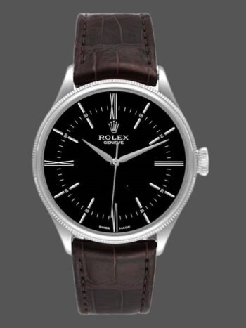 Replica Rolex Cellini Time 50509 Men's Watch Brown Leather Strap Black Dial 39mm