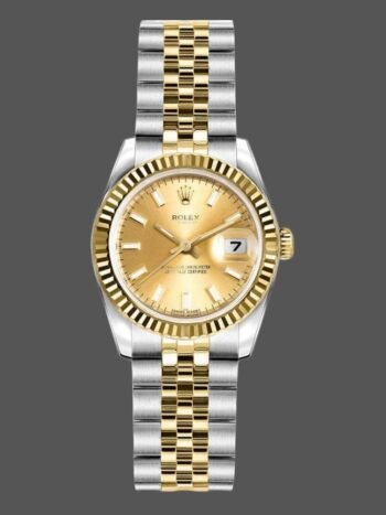 Replica Rolex Datejust 179173 women's watch, champagne index dial and 26mm fluted bezel