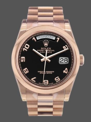 Replica Rolex Day-Date 118205 unisex watch with 36mm black Arabic dial
