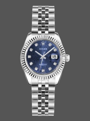 Replica Rolex Datejust 179174 Jubilee Women's Watch, Blue Dial with Diamonds and Fluted Bezel, 26mm