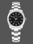 Replica Rolex Oyster Perpetual 177200 women's watch, black dial with indexes and 31 mm domed bezel