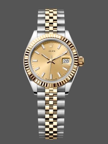 Replica Rolex Datejust 279173 women's watch, champagne index dial and 28mm fluted bezel