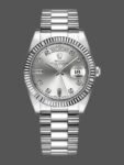 Replica of the unisex Rolex Day-Date 118239 watch with silver dial and 36 mm diamonds