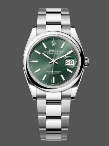 Replica Rolex Datejust 126200 unisex stainless steel watch, dial with green indices, 36 mm