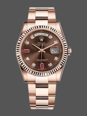 Replica Rolex Day-Date 118235 unisex watch, rose gold, chocolate dial with diamonds, 36 mm