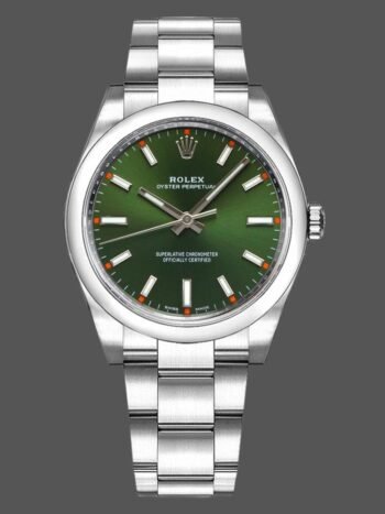 Réplica del reloj unisex Rolex Oyster Perpetual Air-King 114200 con esfera verde oliva y índices de 34 mm