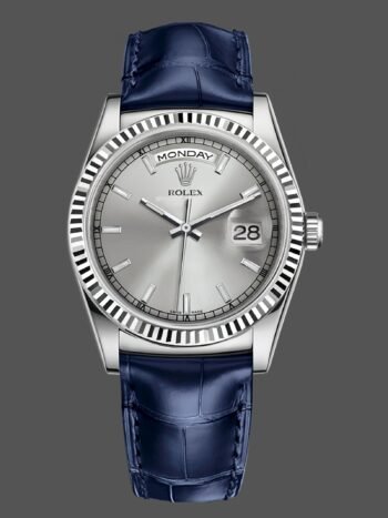 Rolex Day Date 36 White gold Silver dial 118139 0097 Blue leather strap