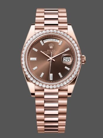 Replica Rolex Day-Date 228345RBR Men's Watch, Chocolate Brown Diamond Dial and 40mm Diamond Bezel.