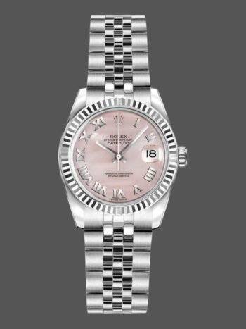 Rolex Datejust 179174 Women's Watch Replica Mother of Pearl Pink Dial Fluted Bezel 26mm