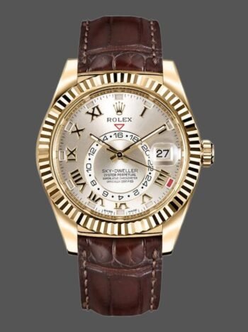 Réplica del Rolex Sky-Dweller 326138 Sunray, esfera plateada, oro amarillo, 42 mm, para hombre
