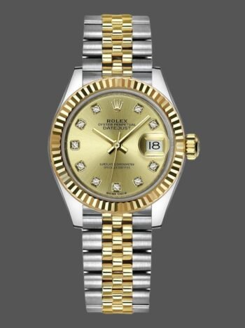 Rolex Datejust 279173 Women's Watch Replica Champagne Diamond Dial Fluted Bezel 28mm