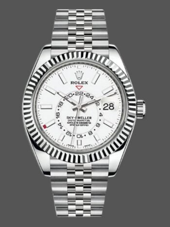 Réplica del Rolex Sky-Dweller 326934, bisel estriado, esfera blanca, 42 mm