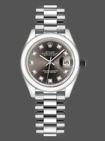 Replica Rolex Datejust 279166 Women's Watch, Dark Gray Dial with Diamonds and Vaulted Bezel, 28mm