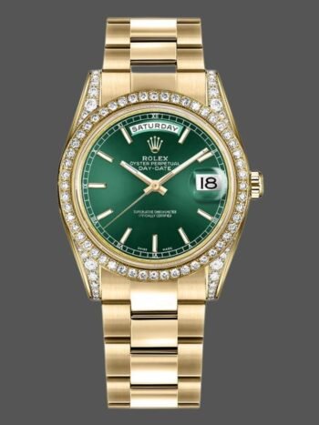 Replica Rolex Day-Date 118388 unisex watch, yellow gold, dial with green indices, 36 mm