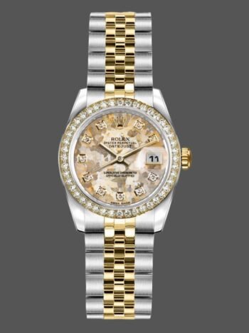 Replica Rolex Datejust 179383 Jubilee Crystal watch with gray dial and 26mm champagne for women