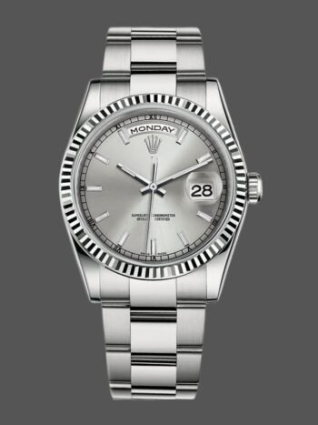 Replica Rolex Day-Date 118239 unisex watch, white gold, silver dial, 36 mm