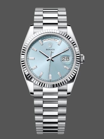 Rolex Day Date 36 Platinum Bangle with Fluted Bezel (128236 0009)