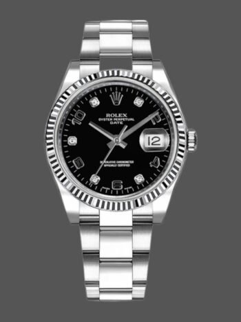 Replica Rolex Oyster Perpetual Date 115234 unisex watch with 34mm black diamond dial