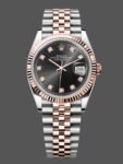 Reloj Rolex Datejust 36 Everose Gold con esfera de diamantes negros M126231 0019 para mujer